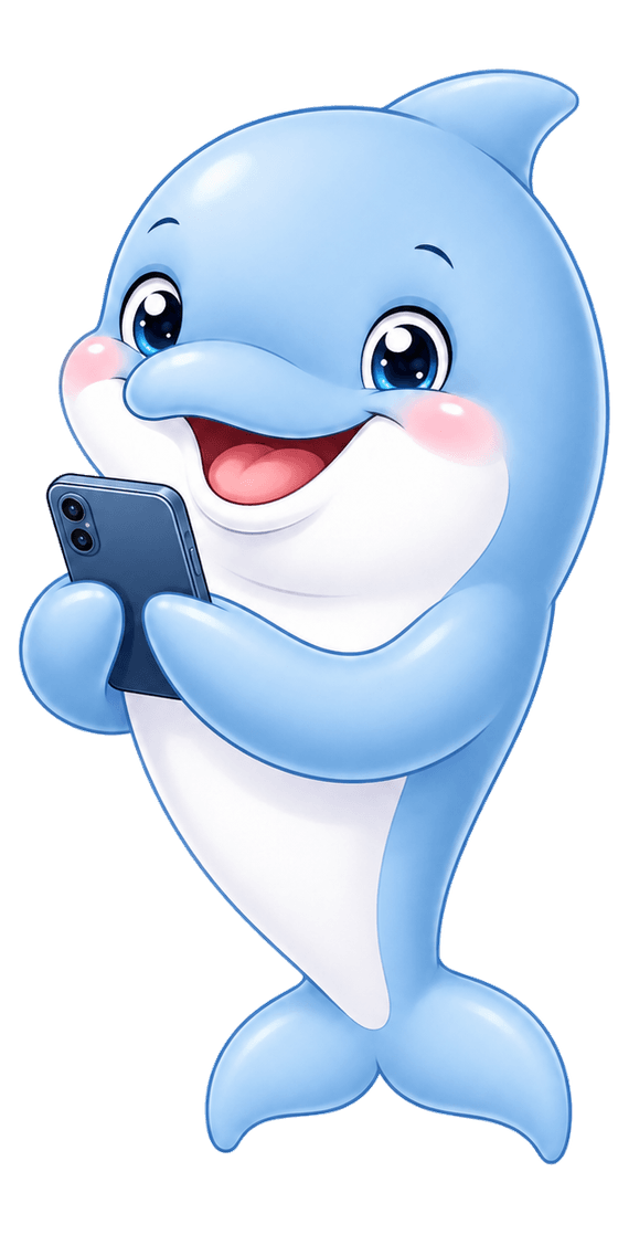 Flufy holding a phone